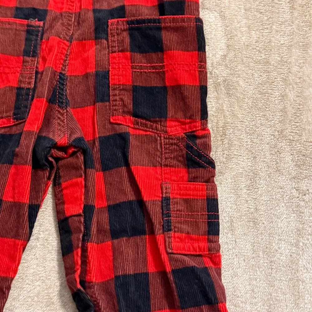 OshKosh Bgosh Baby Boys Red Black Buffalo Plaid Corduroy Overalls 12 Months